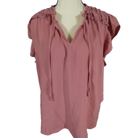 Zac & Rachel XL Pink Blouse V-Neck Ruffle Sleeves Pleated Feminine - Picture 1 of 9